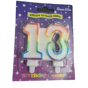 Rainbow Glitter Age 13 Candle 